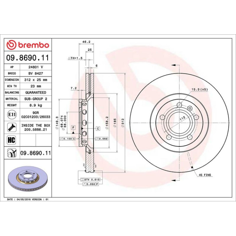 12 481 030 Bremsscheibe VA 09.8690.11 12 481 030 Bremsscheibe VA 09.8690.11
