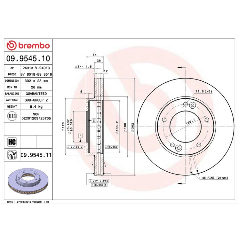 94 481 007 Bremsscheibe VA 09.9545.11 94 481 007 Bremsscheibe VA 09.9545.11