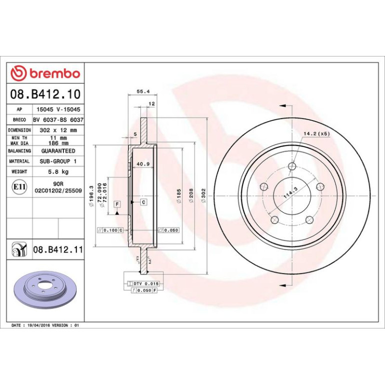 51 482 032 Bremsscheibe HA 08.B412.11 51 482 032 Bremsscheibe HA 08.B412.11