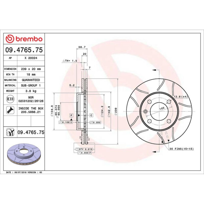 BREMBO Bremsscheibe 09.4765.75 BREMBO Bremsscheibe 09.4765.75