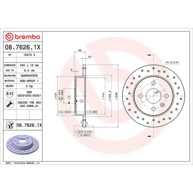 Bremsscheibe HA Xtra 08.7626.1X Bremsscheibe HA Xtra 08.7626.1X
