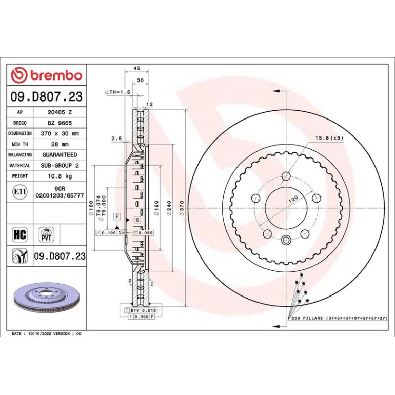 BREMBO Bremsscheibe 09.D807.23 BREMBO Bremsscheibe 09.D807.23