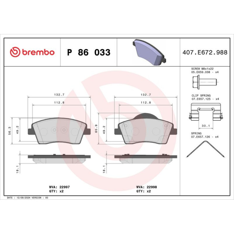 BREMBO Bremsklötze VA P 86 033 BREMBO Bremsklötze VA P 86 033