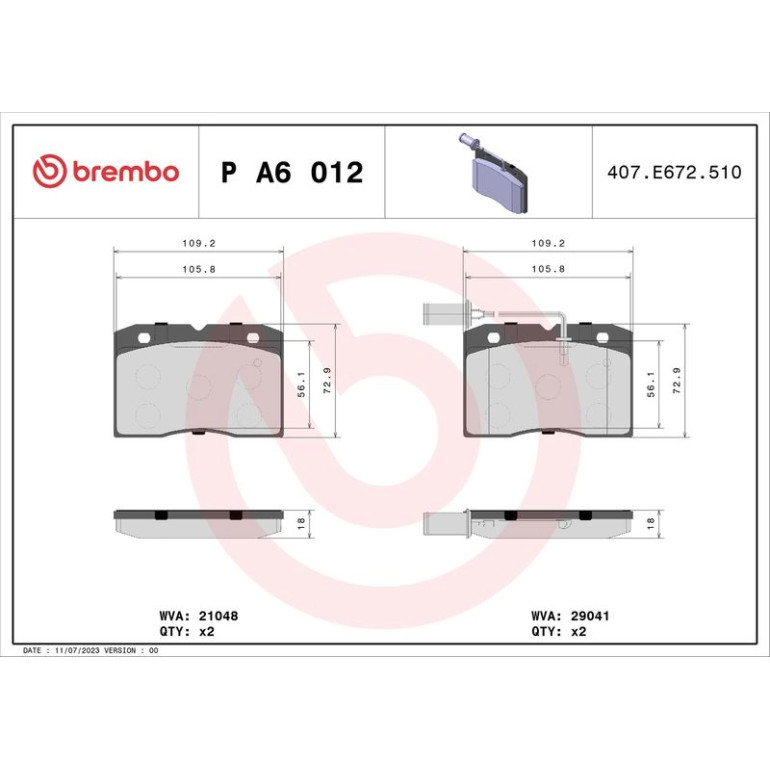 BREMBO Bremsklötze VA P A6 012 BREMBO Bremsklötze VA P A6 012