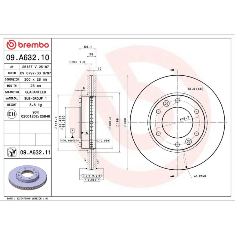 94 481 019 Bremsscheibe VA 09.A632.10 94 481 019 Bremsscheibe VA 09.A632.10