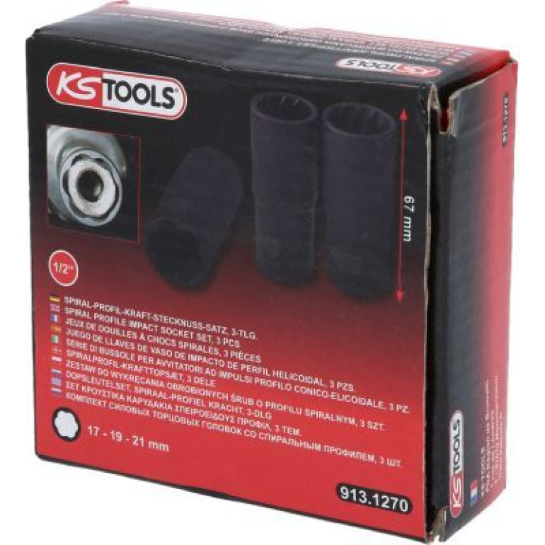 KS TOOLS Set aus 3-teiligen Power-Stecknussmuttern mit Spiralprofil, 17-21 mm 913.1270 KS TOOLS Set aus 3-teiligen Power-Stecknussmuttern mit Spiralprofil, 17-21 mm 913.1270