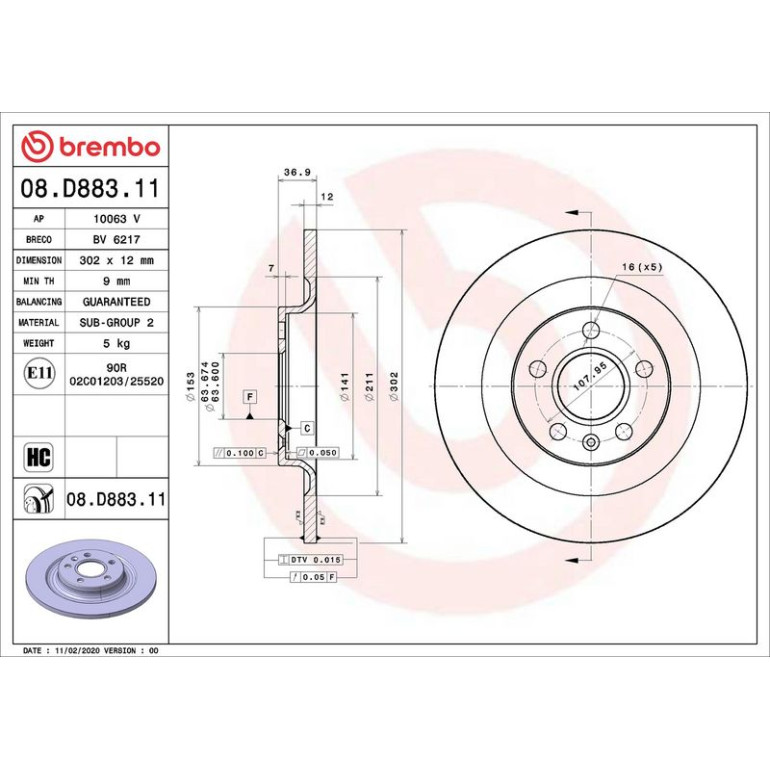 Bremsscheibe HA 08.D883.11 Bremsscheibe HA 08.D883.11