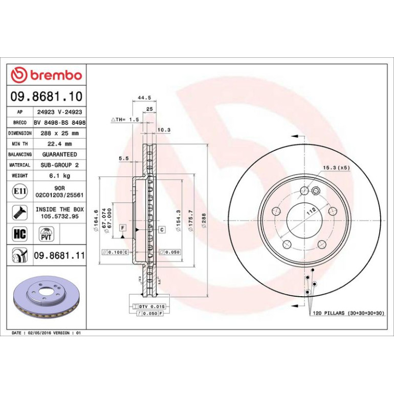 15 481 057 Bremsscheibe VA 09.8681.11 15 481 057 Bremsscheibe VA 09.8681.11