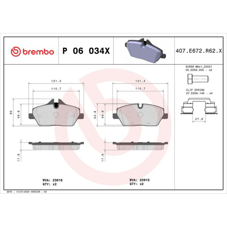BREMBO Bremsklötze Xtra VA P 06 034X BREMBO Bremsklötze Xtra VA P 06 034X