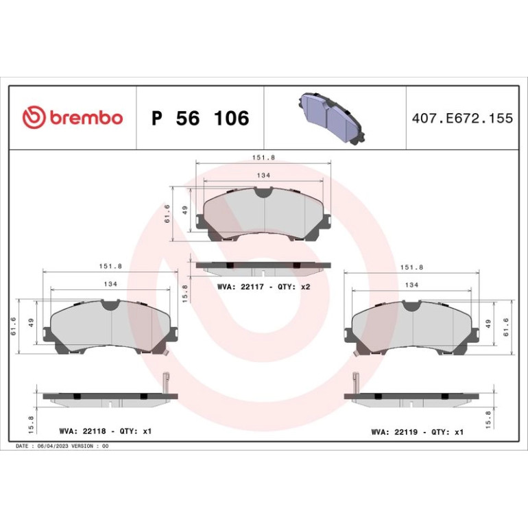 BREMBO Bremsklötze VA P 56 106