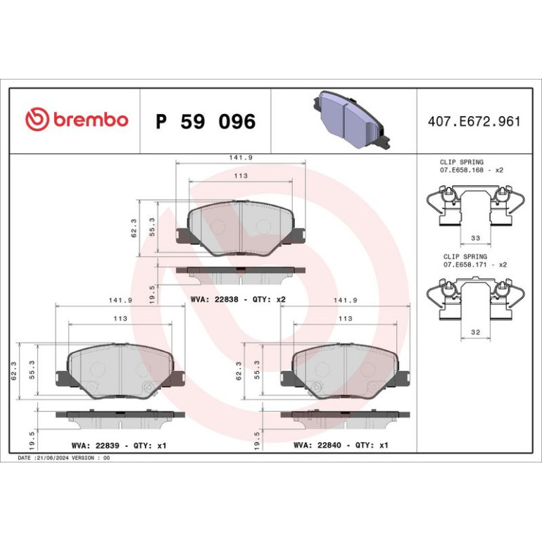 BREMBO Bremsklötze VA P 59 096 BREMBO Bremsklötze VA P 59 096