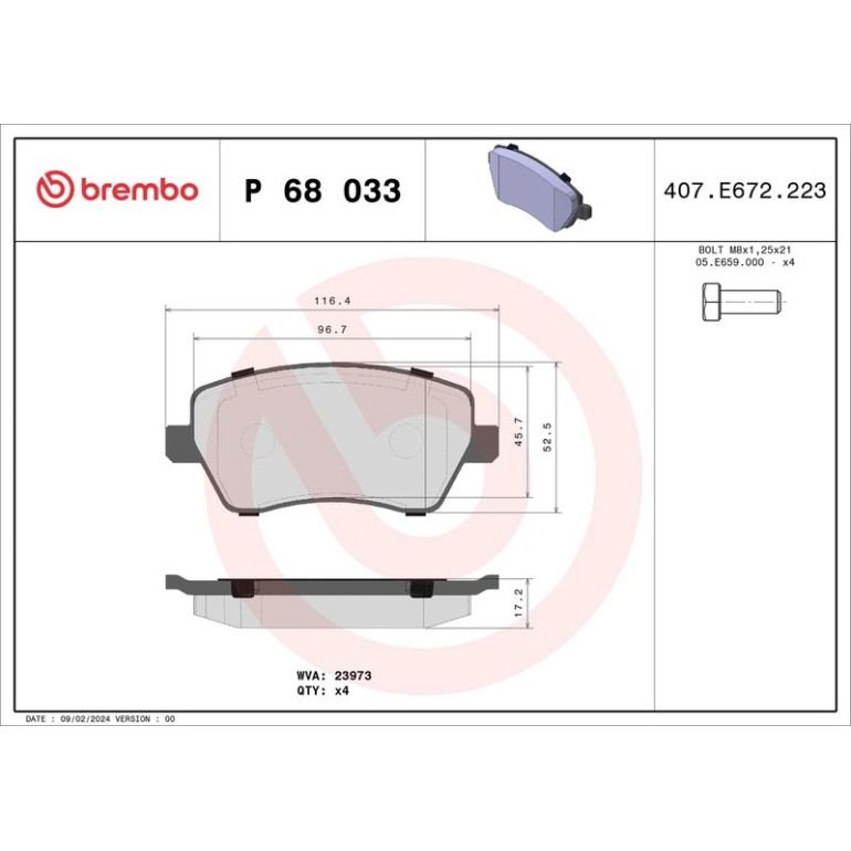 BREMBO Bremsklötze VA P 68 033 BREMBO Bremsklötze VA P 68 033