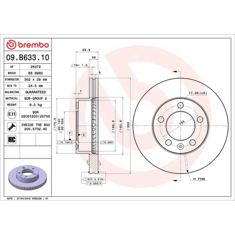 85 481 092 Bremsscheibe VA 09.B633.10 85 481 092 Bremsscheibe VA 09.B633.10