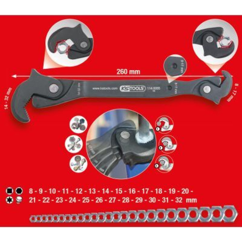 KS TOOLS Einhand-Multifunktionsschlüssel, 8-17/14-32 mm 114.0055