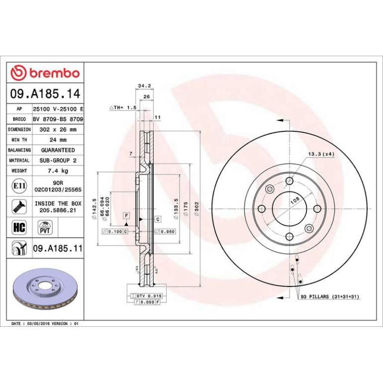 71 481 026 Bremsscheibe VA 09.A185.11 71 481 026 Bremsscheibe VA 09.A185.11