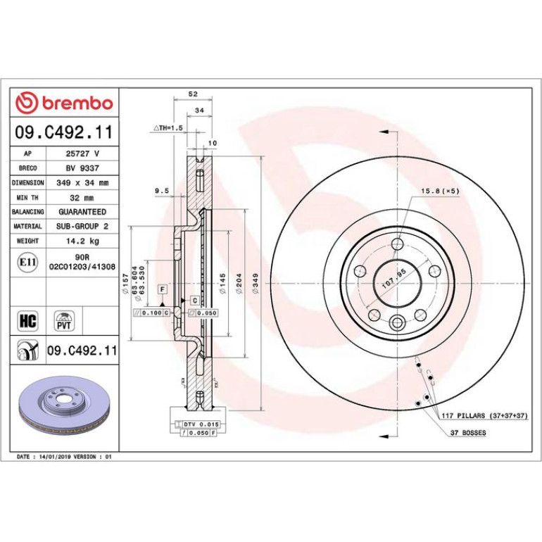 52 481 062 Bremsscheibe VA 09.C492.11 52 481 062 Bremsscheibe VA 09.C492.11