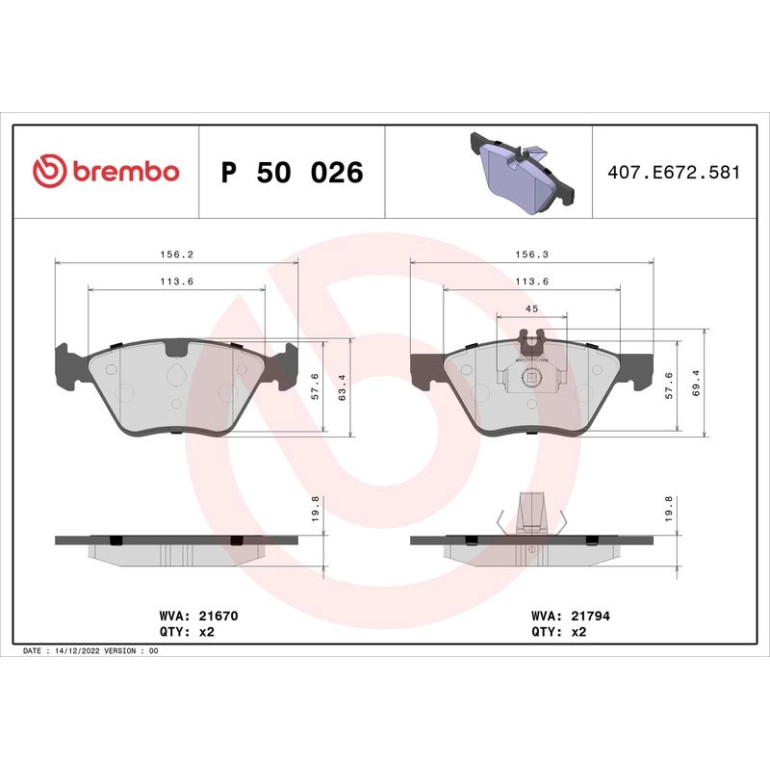 BREMBO Bremsklötze VA P 50 026 BREMBO Bremsklötze VA P 50 026