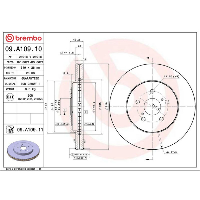 82 481 108 Bremsscheibe VA 09.A109.11 82 481 108 Bremsscheibe VA 09.A109.11