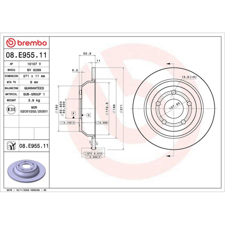 BREMBO Bremsscheibe 08.E955.11 BREMBO Bremsscheibe 08.E955.11