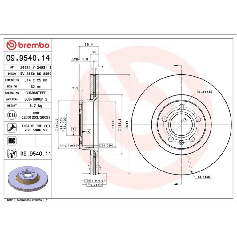 12 481 039 Bremsscheibe VA 09.9540.11 12 481 039 Bremsscheibe VA 09.9540.11