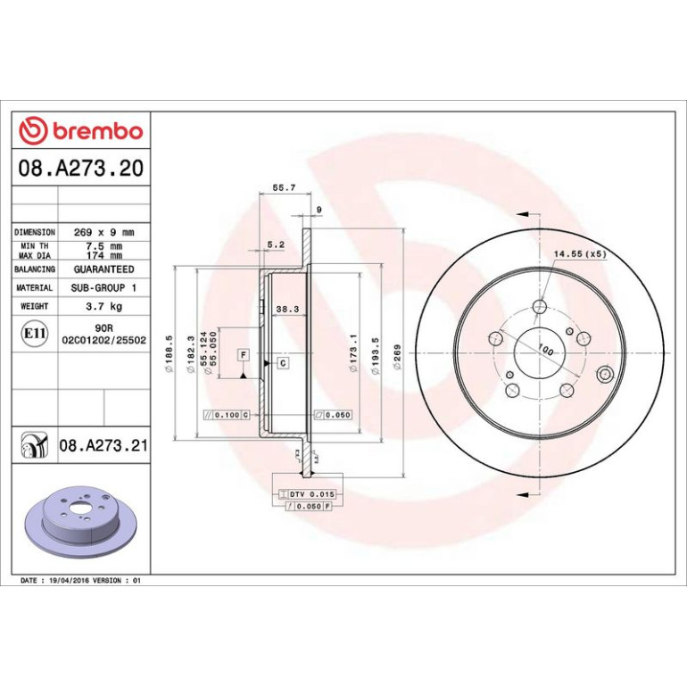 82 482 050 Bremsscheibe HA 08.A273.21 82 482 050 Bremsscheibe HA 08.A273.21