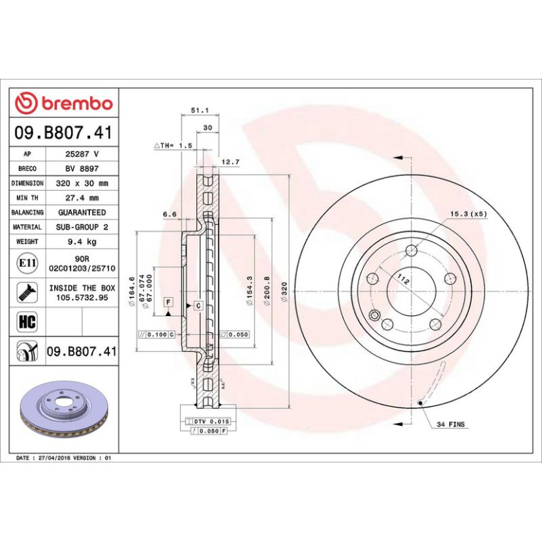 15 481 105 Bremsscheibe VA 09.B807.41