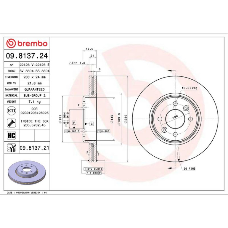 72 481 035 Bremsscheibe VA 09.8137.21 72 481 035 Bremsscheibe VA 09.8137.21