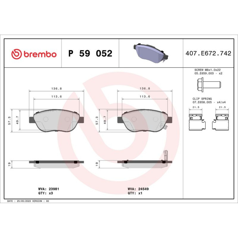 BREMBO Bremsklötze VA P 59 052 BREMBO Bremsklötze VA P 59 052