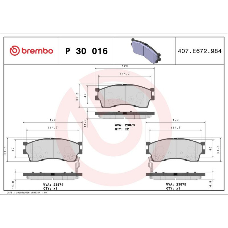BREMBO Bremsklötze VA P 30 016 BREMBO Bremsklötze VA P 30 016