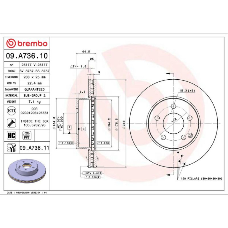 15 481 070 Bremsscheibe VA 09.A736.11 15 481 070 Bremsscheibe VA 09.A736.11