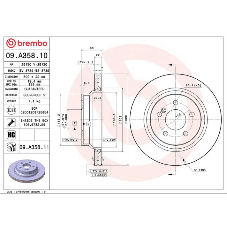 15 482 022 Bremsscheibe HA 09.A358.11 15 482 022 Bremsscheibe HA 09.A358.11