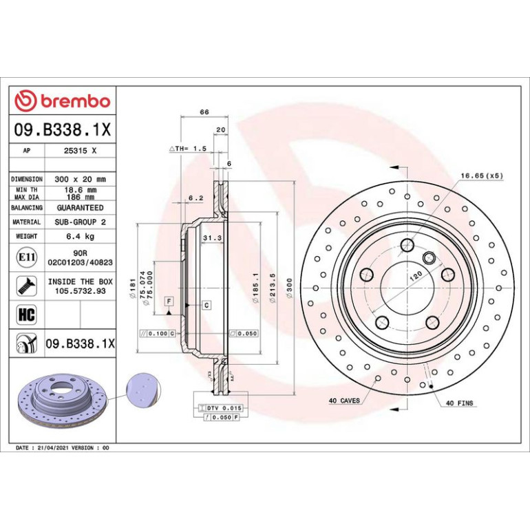 Bremsscheibe HA Xtra 09.B338.1X Bremsscheibe HA Xtra 09.B338.1X