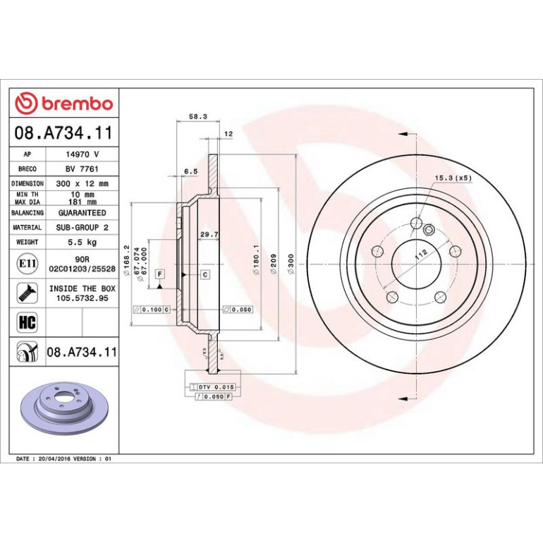 15 482 036 Bremsscheibe HA 08.A734.11 15 482 036 Bremsscheibe HA 08.A734.11