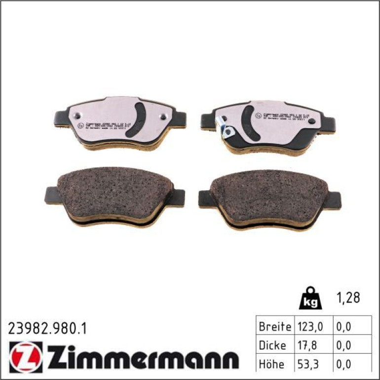 ZIMMERMANN Bremsbelagsatz, Scheibenbremse 23982.980.1 ZIMMERMANN Bremsbelagsatz, Scheibenbremse 23982.980.1