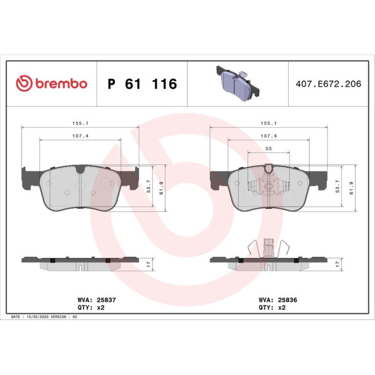 BREMBO Bremsklötze VA P 61 116