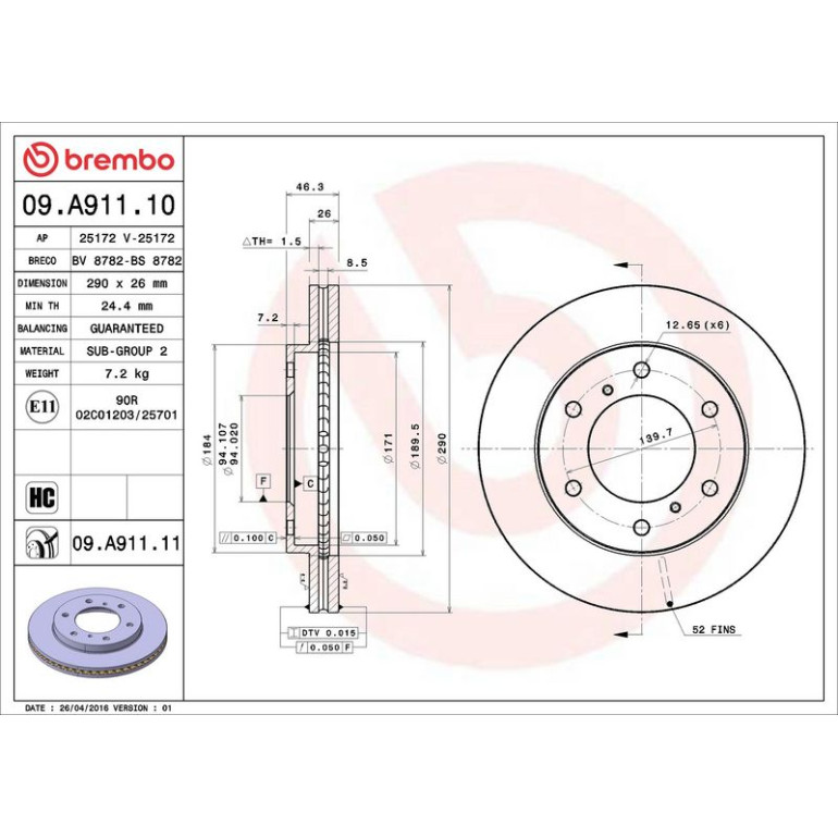84 481 056 Bremsscheibe VA 09.A911.11 84 481 056 Bremsscheibe VA 09.A911.11
