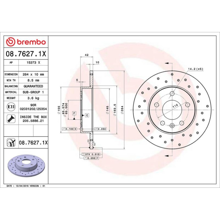 Bremsscheibe HA Xtra 08.7627.1X Bremsscheibe HA Xtra 08.7627.1X