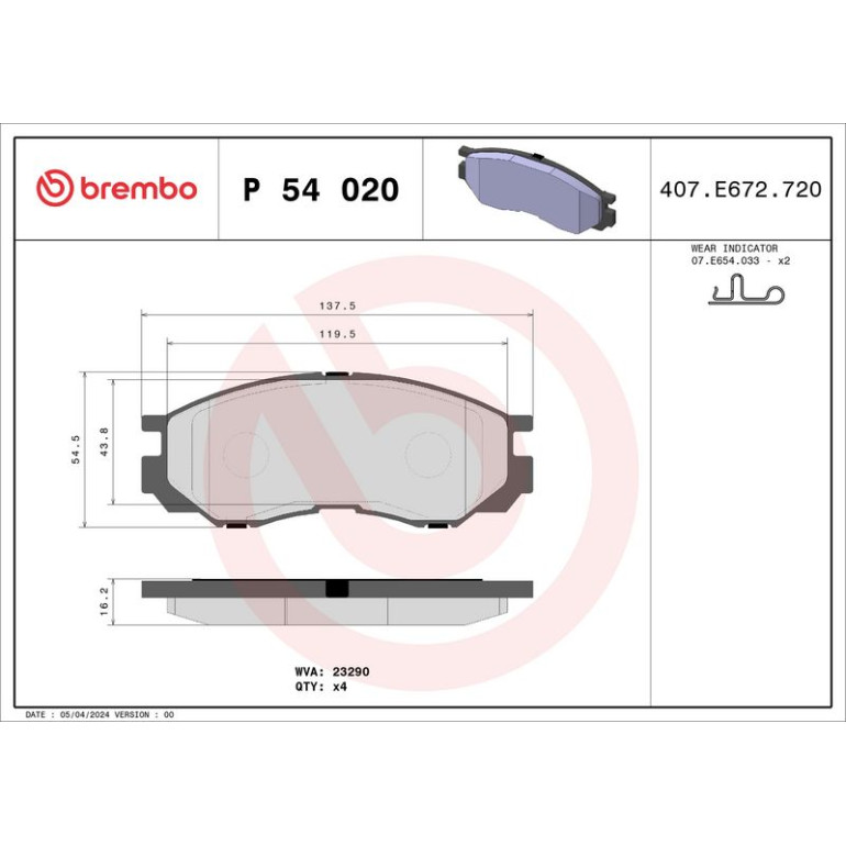 BREMBO Bremsklötze VA P 54 020