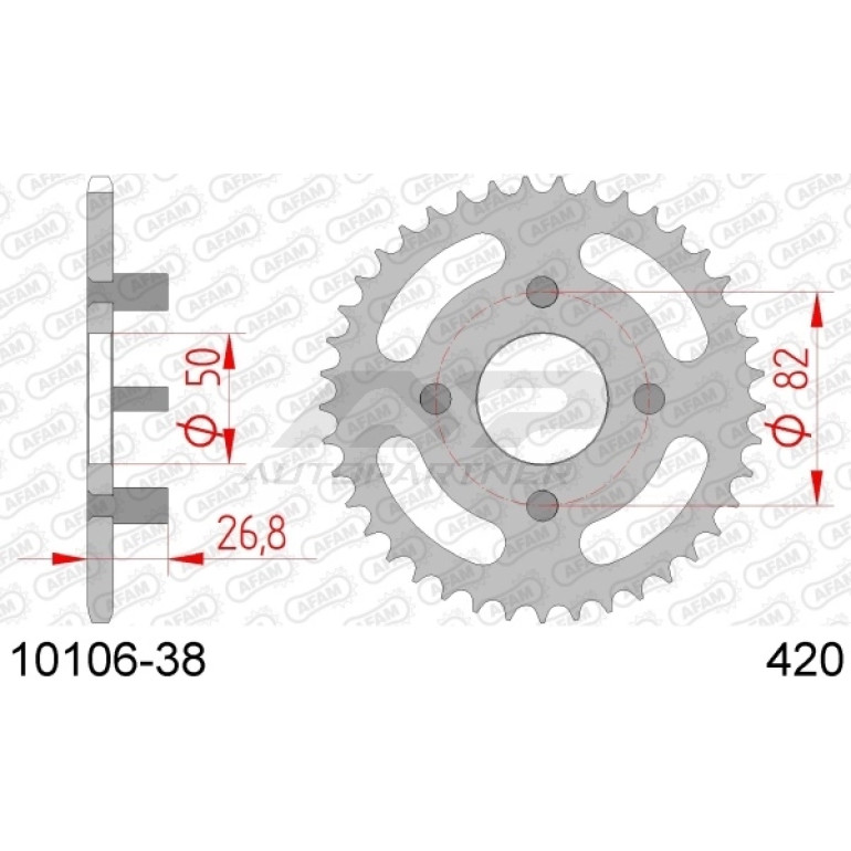 AFAM Kettenrad STAHL 38 Zähne 10106-38 AFAM Kettenrad STAHL 38 Zähne 10106-38