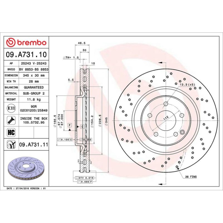 15 481 078 Bremsscheibe VA 09.A731.11 15 481 078 Bremsscheibe VA 09.A731.11
