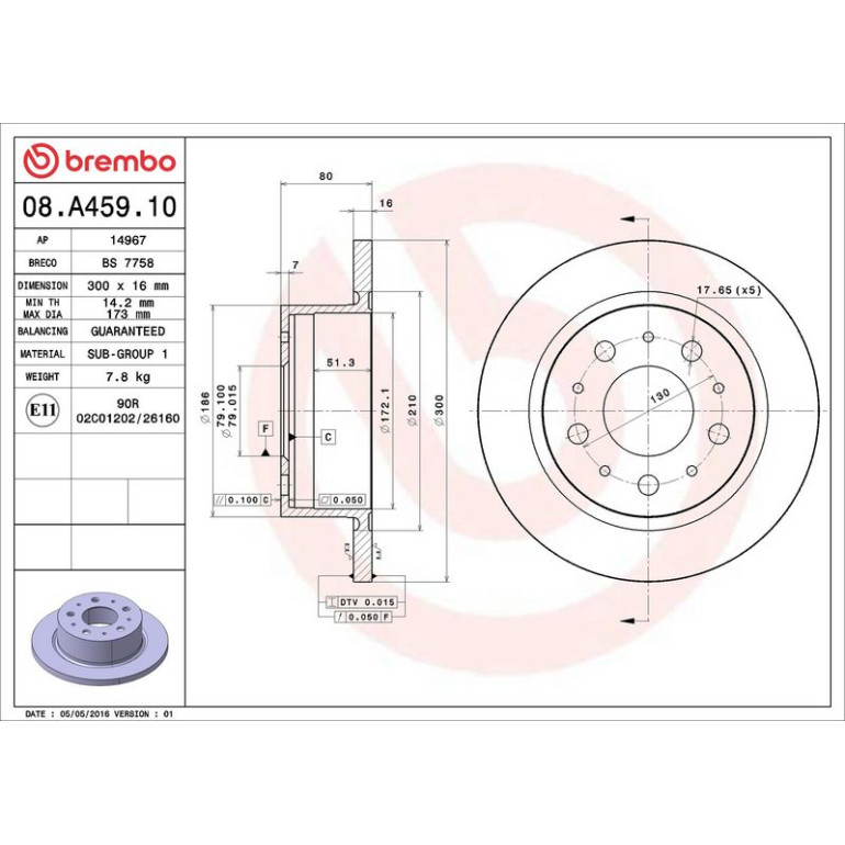 70 482 019 Bremsscheibe HA 08.A459.10 70 482 019 Bremsscheibe HA 08.A459.10