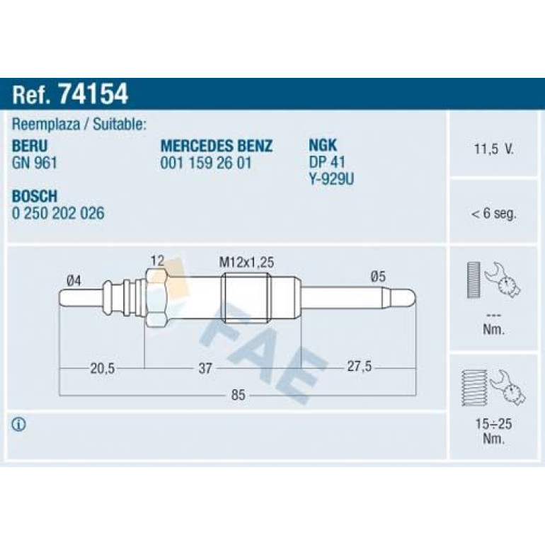 FAE Glühkerze 74154 FAE Glühkerze 74154
