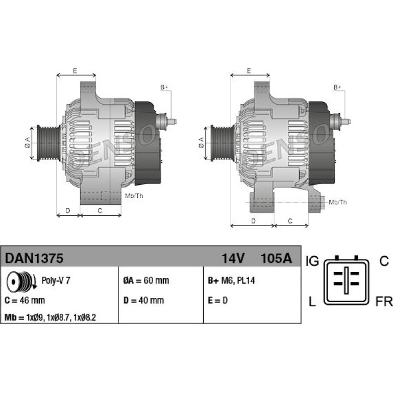 DENSO Generator DAN1375 DENSO Generator DAN1375