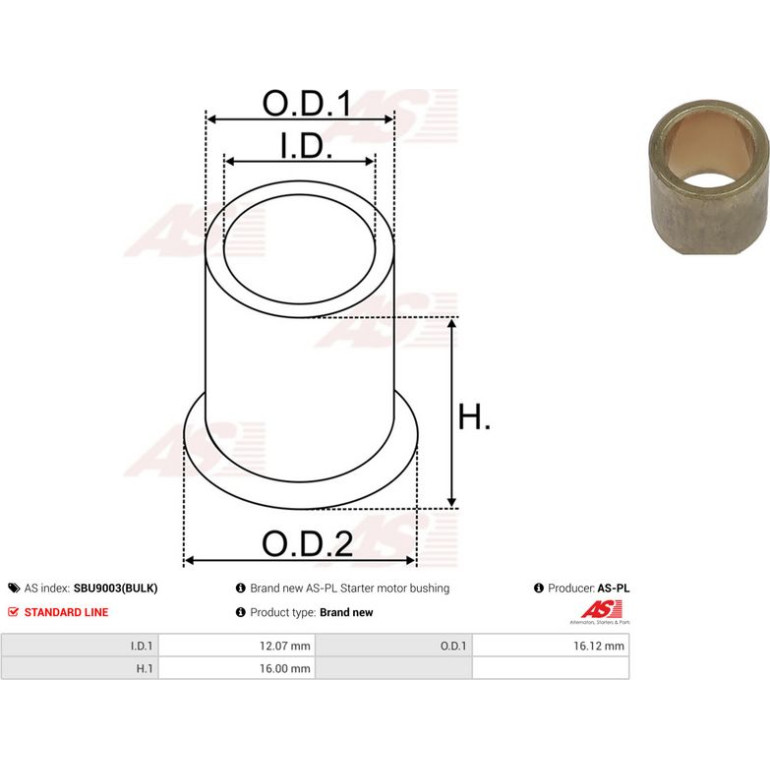 AS-PL Buchse, Starterwelle SBU9003(BULK) AS-PL Buchse, Starterwelle SBU9003(BULK)