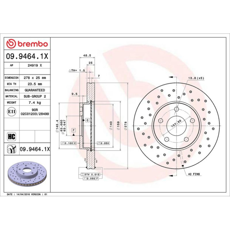 Bremsscheibe VA Xtra 09.9464.1X Bremsscheibe VA Xtra 09.9464.1X