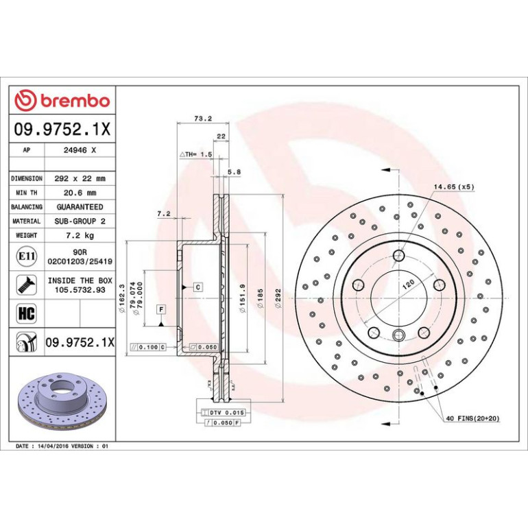 Bremsscheibe VA Xtra 09.9752.1X Bremsscheibe VA Xtra 09.9752.1X