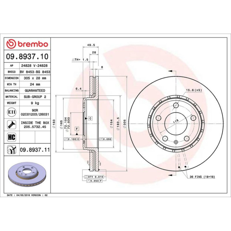 85 481 054 Bremsscheibe VA 09.8937.10 85 481 054 Bremsscheibe VA 09.8937.10