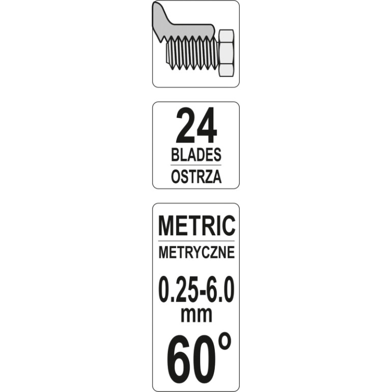 Gewinde-Messlehre Metrisch 60Ï Steigung 24 Blatt YT-29980 Gewinde-Messlehre Metrisch 60Ï Steigung 24 Blatt YT-29980