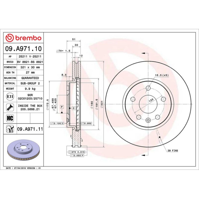 10 481 050 Bremsscheibe VA 09.A971.11