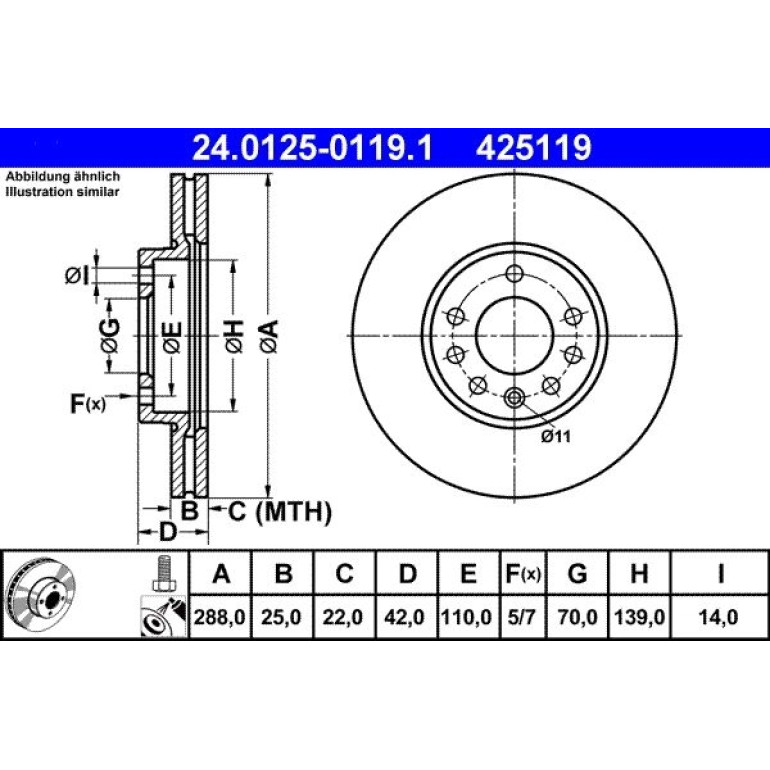 Bremsscheibe Opel P. Speedster/Vectra 1.6-2.6 95 24.0125-0119.1 Bremsscheibe Opel P. Speedster/Vectra 1.6-2.6 95 24.0125-0119.1